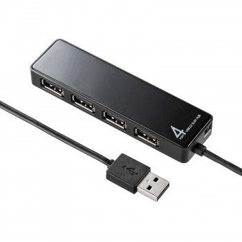 サンワサプライ HDD接続対応・面ファスナー付4ポートUSB2.0ハブ ブラック USB-HTV410BKN2