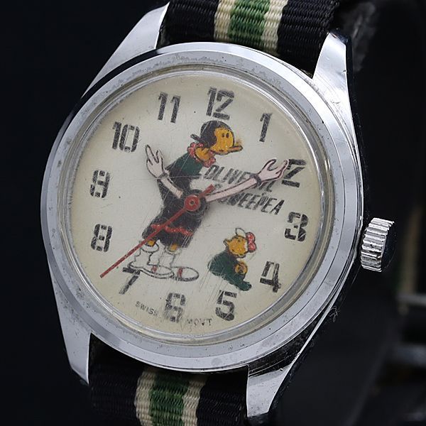 シチズン ベガ ポパイ デジタル ウォッチ キャラクター表示 昭和レトロ 未使用 レトロ キャラクターウォッチ 手巻き ポパイ オリーブ ラウンド 白文字