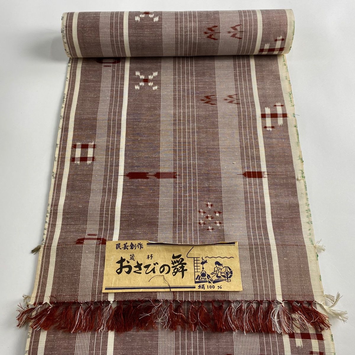 【未使用】正絹 紬 反物 絹100％ 証紙 縦縞 和装 レトロ 未使用】正絹 紬 反物 朱色系 縦縞 絹100％ 証紙 和装 レトロ