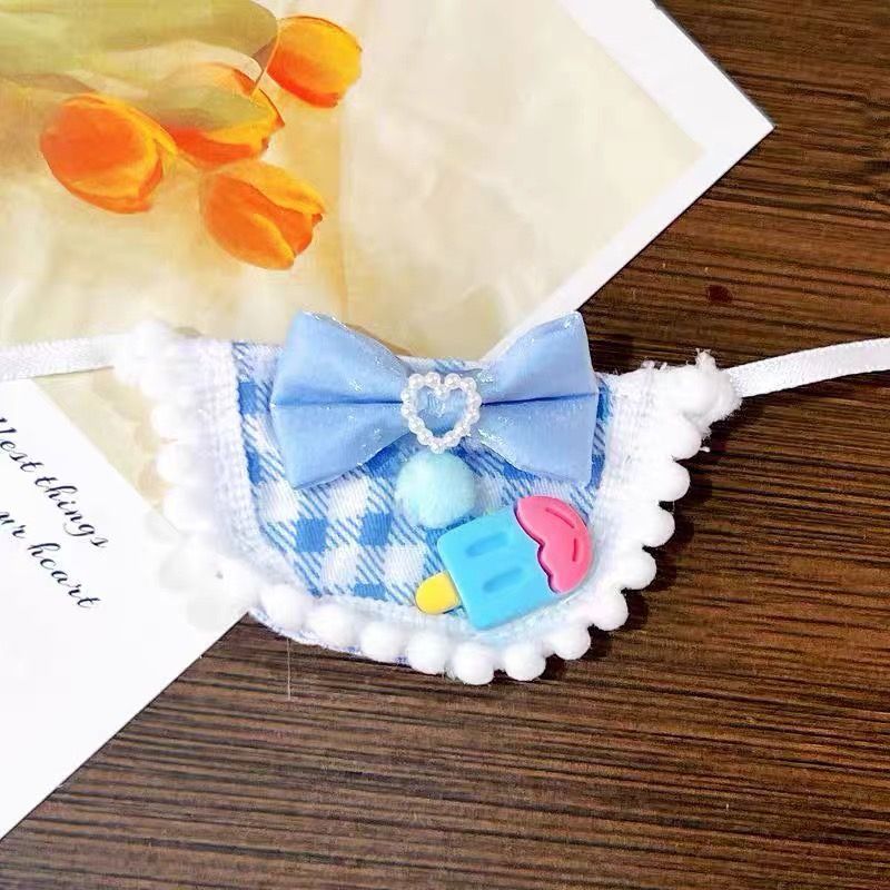 10cm】 ぬい服 かわいい ブルー チェック柄のスタイ 青色 着ぐるみ服