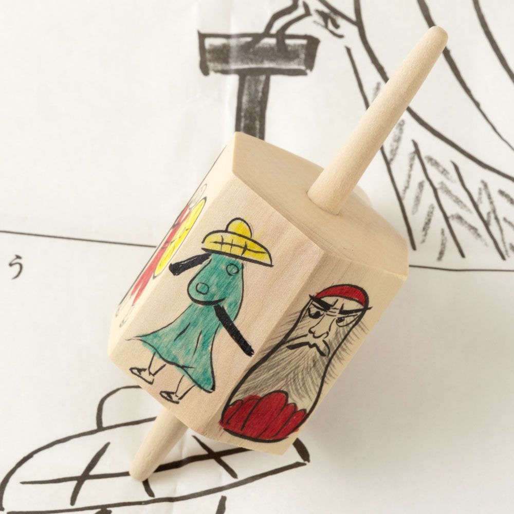 どんころ 六角こま 民芸玩具 宮城県の木地玩具 Wooden top Miyagi craft