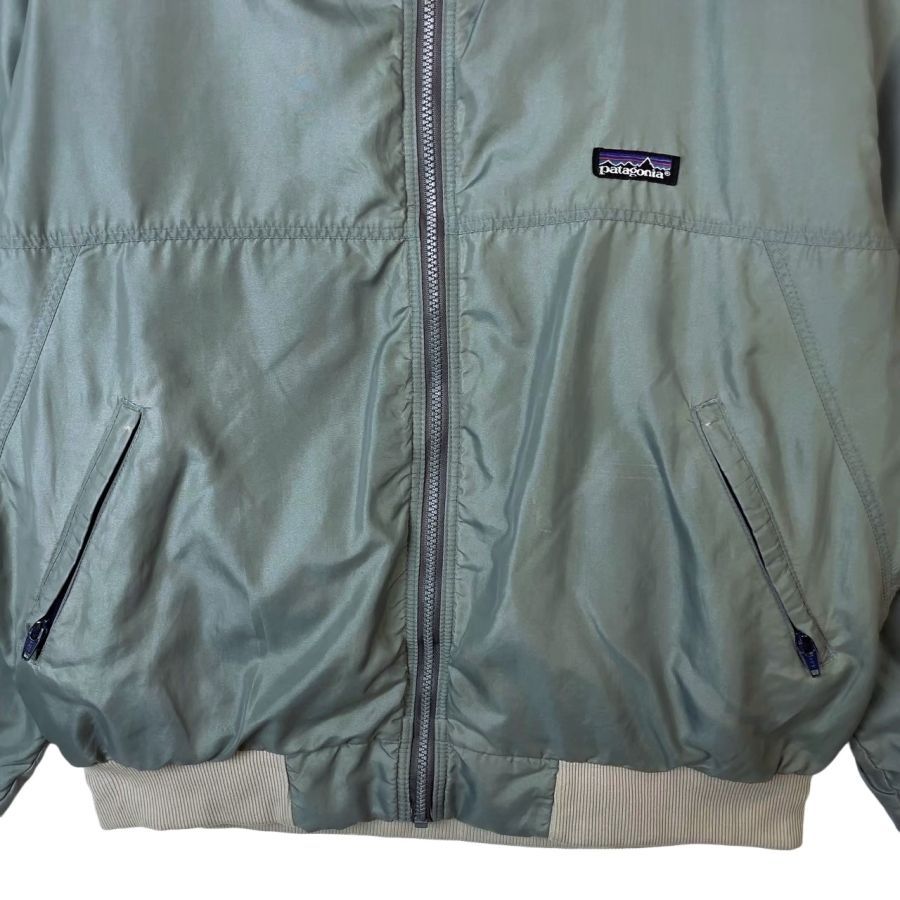 ✟ 80s90sパタゴニアPatagoniaシェルドシンチラナイロンジャケット裏地フリースジャケットロゴタグワンポイント灰色グレー水色ライトブルーアウトドア