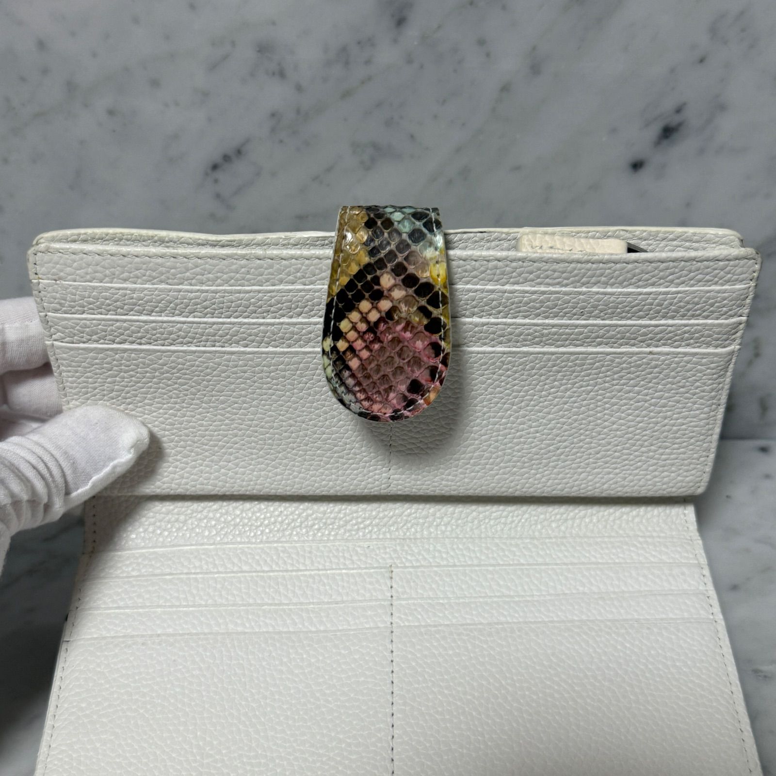 90s 新品 未使用 長財布 ダイヤモンドパイソン 蛇革 本革 レザー 
