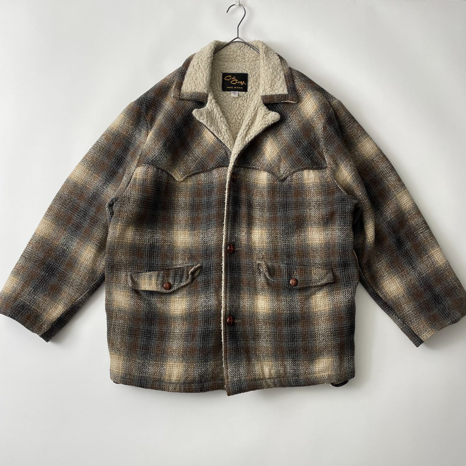70s USA古着 ランチコート ボアジャケット チェック柄 vintage 70s USA古着 ランチコート ボアジャケット チェック柄 vintage