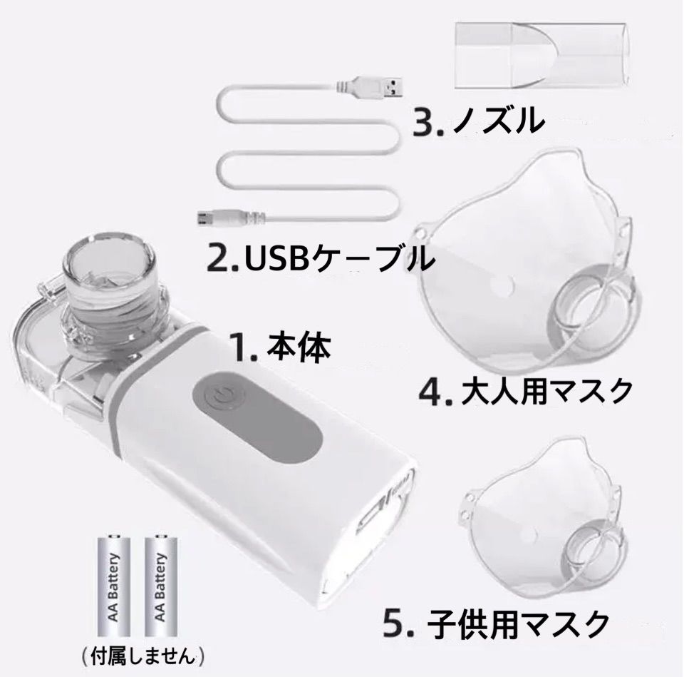 日本語説明書付き 携帯用最小最軽量 メッシュ式吸入器 ネブライザー 