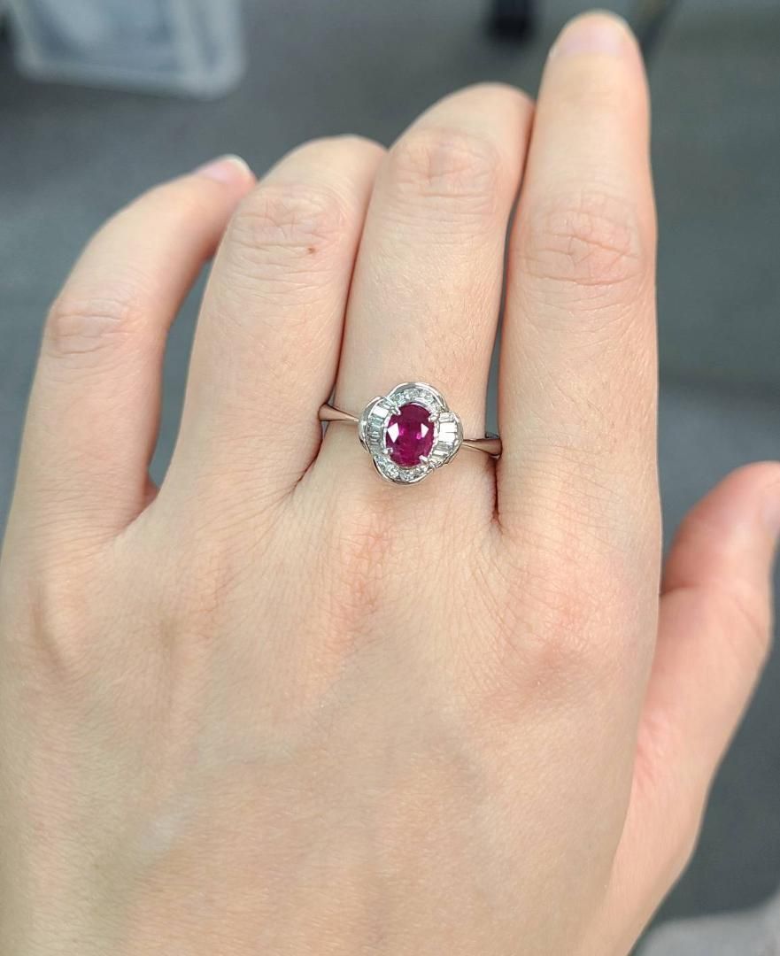 0.9ct ルビー ダイヤモンド PT900 プラチナ リング 鑑別書付 指輪 7月