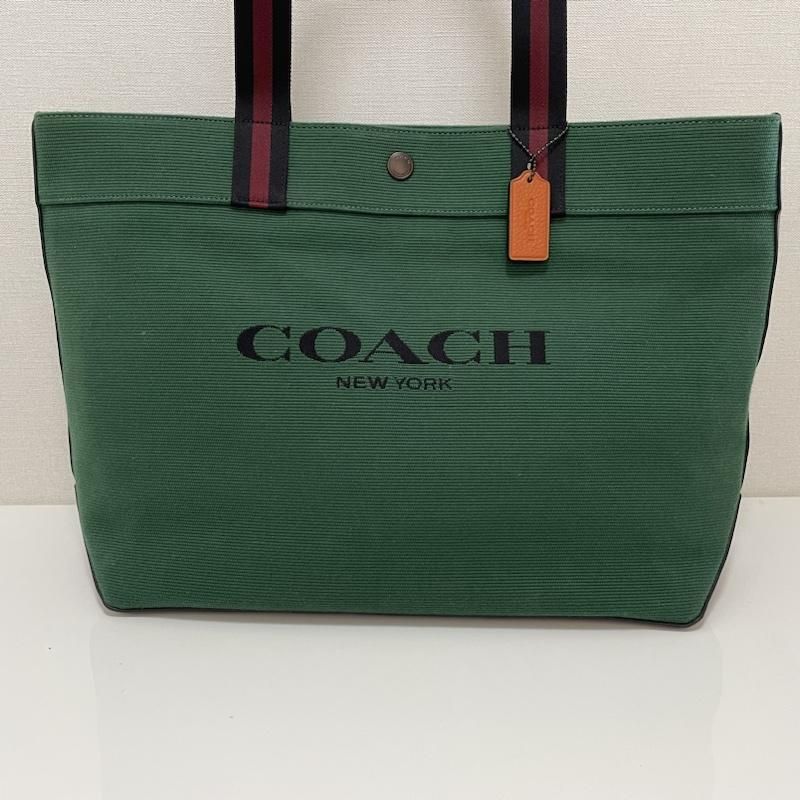 COACHコーチ【未使用】COACH  カラーブロック アクア キャンバス レザー トートバッグ