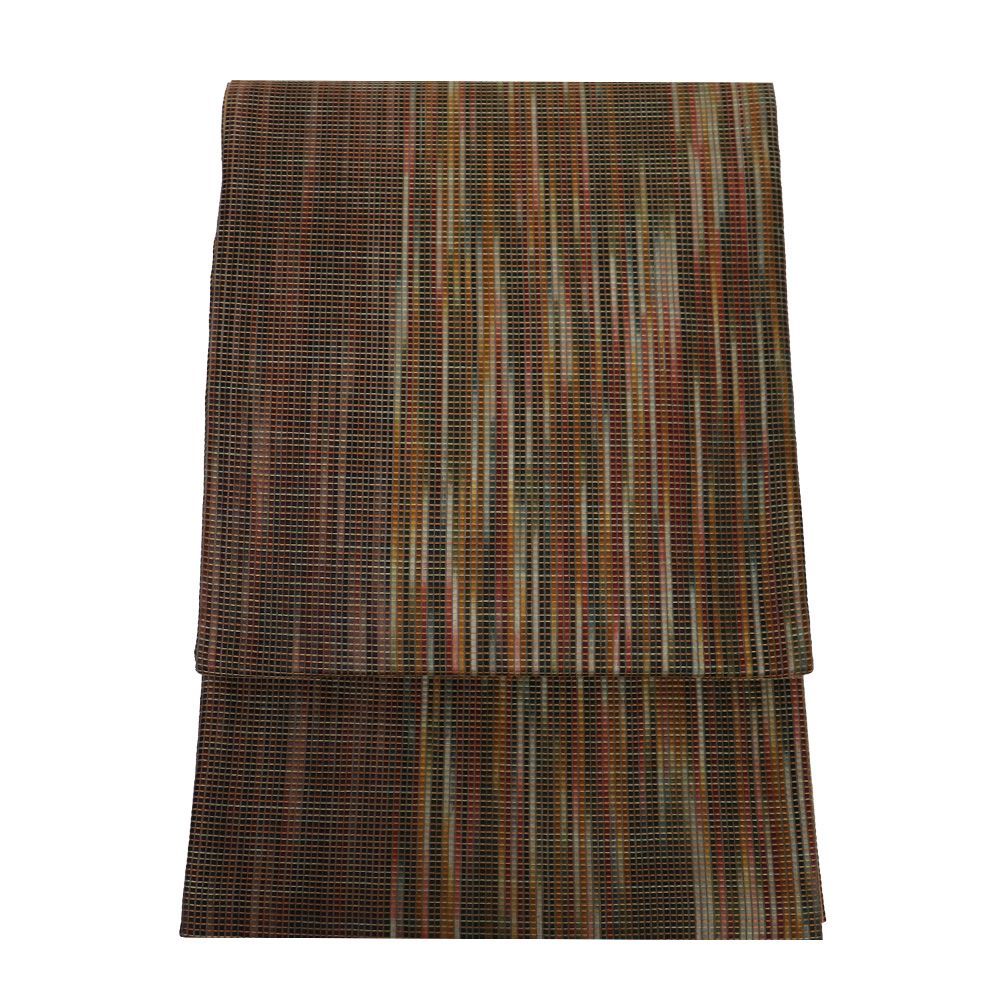 お洒落訪問着用 袋帯 正絹 緑 薄グレー 黄土色 縞暈し 全通 Lサイズ F8337 ♥品 レディース シルク ギフト 30代 40代 50代 送料無料