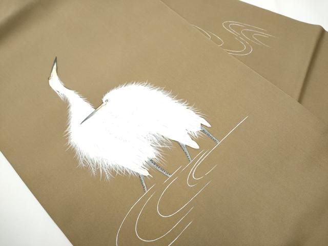 平和屋着物○塩瀬 九寸名古屋帯 手描き 鷺 正絹 逸品 CAAY2783hy