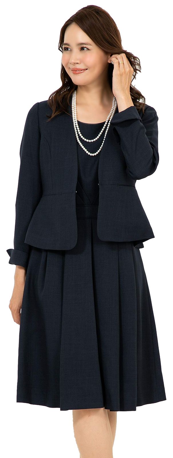 アッドルージュ ワンピース スーツ スカート レディース セレモニー カラーレス ジャケット 2点セット ママ 入園式 入学式 卒業式 卒園式 結婚式 c5278 15ABR号 ネイビー