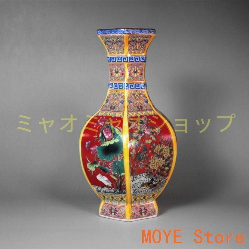 蒔絵琺瑯の六方花瓶 景徳鎮 陶磁器 装飾品 現代工芸品 美術品