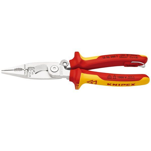 KNIPEX クニペックス 1000V絶縁エレクトロプライヤー 落下防止 全長200mm 1396-200T
