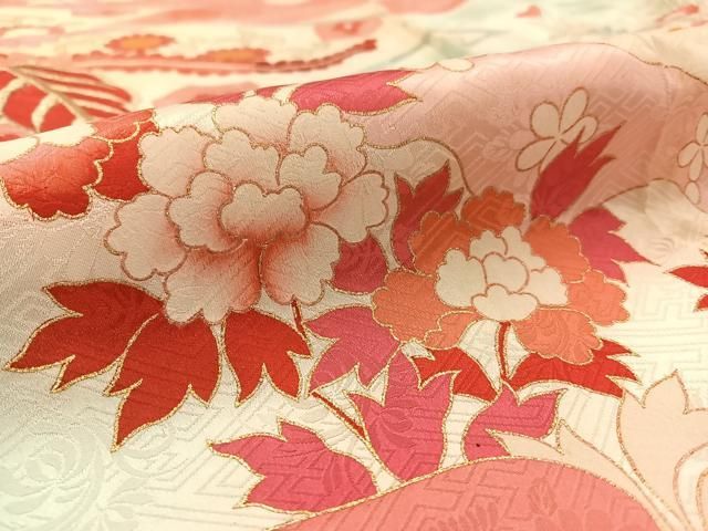 専用*【103】正絹　振袖　朱色地　百花繚乱　色紙重ね紋　レトロ　華やか 専用*【103】正絹 振袖 朱色地 百花繚乱 色紙重ね紋 レトロ