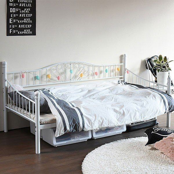 全3色 ロートアイアン デイベッド シングル ベッド 幅203 奥行105 フレーム パイプ ソファ ソファベッド ハイ＆ロー 高さ調節 床下収納 ブラック ホワイト ピンク メーカー直送 NEXPOTALLINN_EU