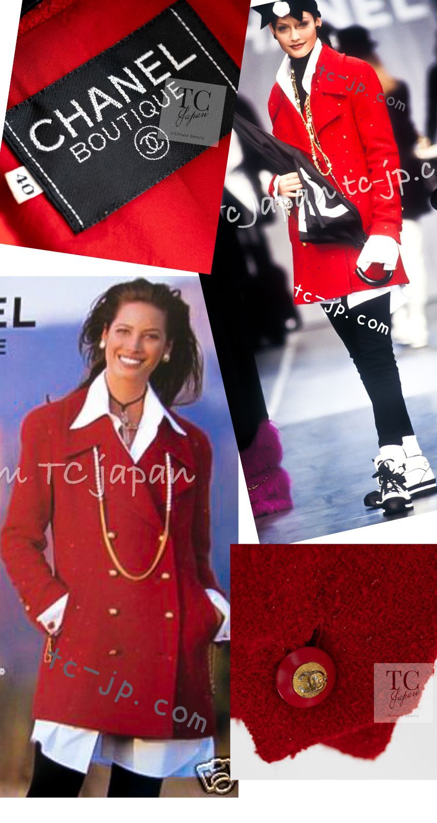 CHANEL 赤 テーラードジャケット 38ヴィンテージ 中古・古着通販】CHANEL (シャネル) ココマークボタンツイード