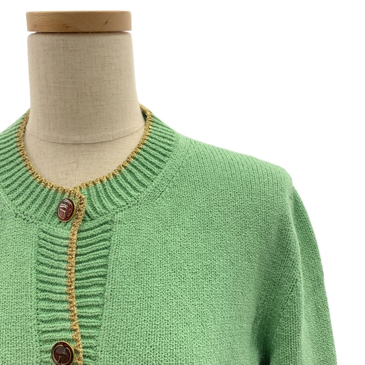 GUCCI グッチ Cotton Lame Knit Cardigan コットン インターロッキングロゴボタン ニット カーディガン M グリーン レディース