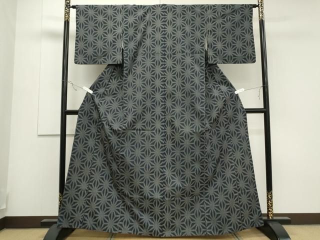 平和屋着物▽上質な紬 単衣 麻の葉文 正絹 逸品 DAAT9744az 平和屋