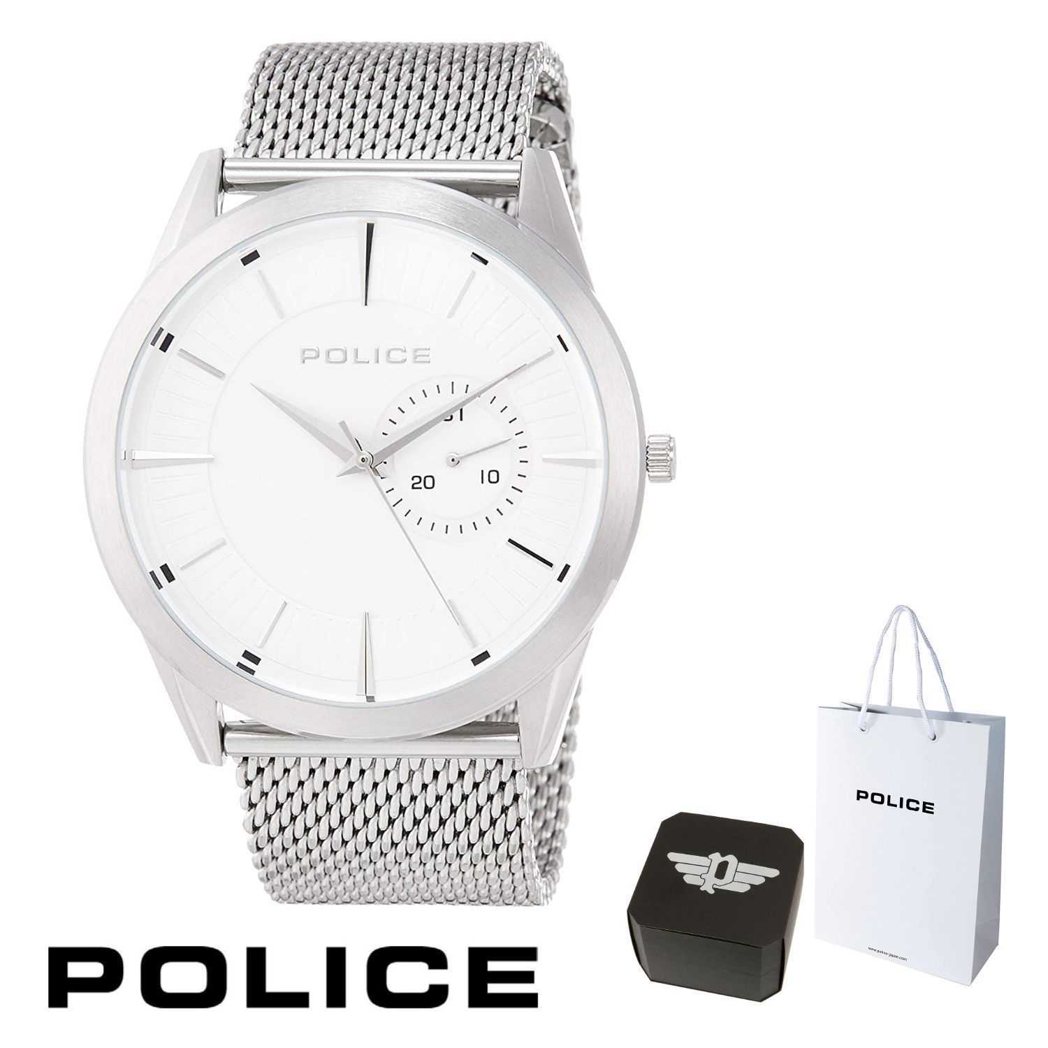 新品 ポリス POLICE 腕時計 Helder メンズ 15919JS 15919JS-04MM 15919JS/04MM ステンレス シルバー  ホワイト 45mm クォーツ 電池式 正規品 2年保証