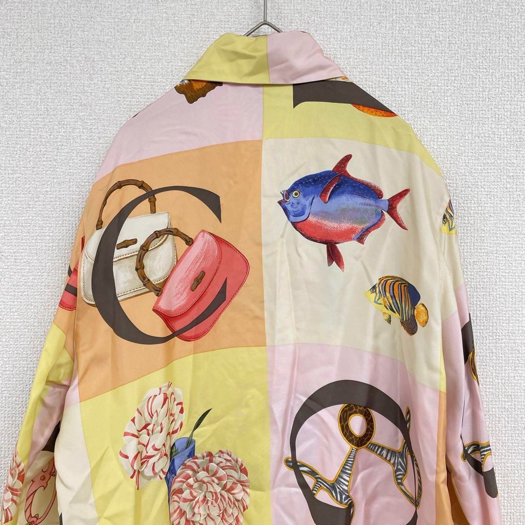 GUCCI グッチ シルク100％ シャツ 金ボタン GGボタン 靴柄 フルーツ