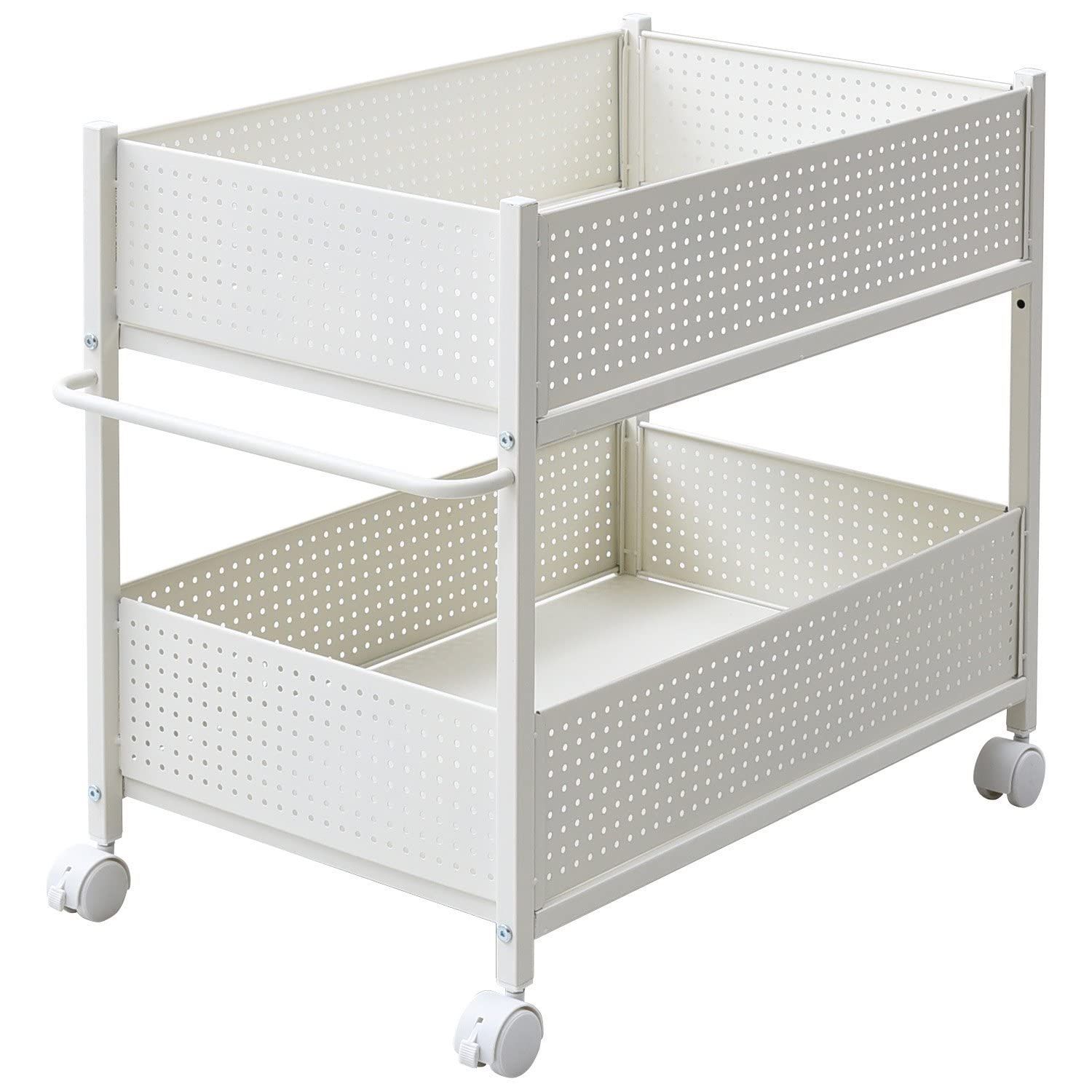 幅44cm_奥行75㎝ 山善 押入れ クローゼット 収納 ラック 幅44×奥行75×高さ64.5cm 取っ手 ストッパー付きキャスター 上段下段かご 横板が取り外せる 組立品 ホワイト|ホワイト OPR-7544 WH|WH