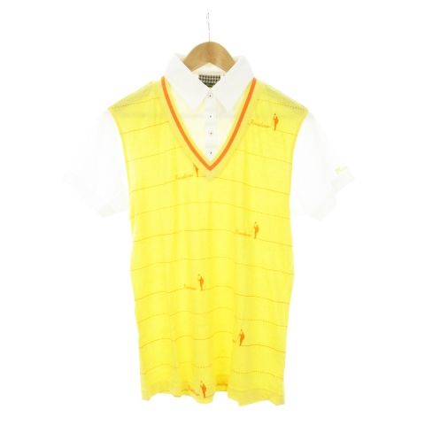 ラッセルノ Russeluno ポロシャツ 半袖 フェイクレイヤード ロゴ 刺繍 切り替え ボーダー ゴルフ 5 L 黄 イエロー |AH11 GY18