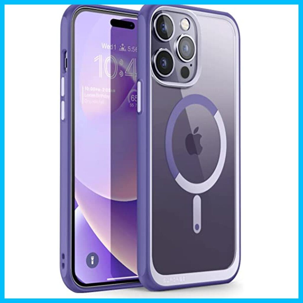 iPhone14Pro ケース 6.1インチ 2022 磁気ケース背面透明 MagSafe対応 クリアカバー 米軍MIL取得 衝撃吸収 カメラ保護  薄型 密着 UBMagシリーズ 色: 紫 サイズ: iPhone14Pro