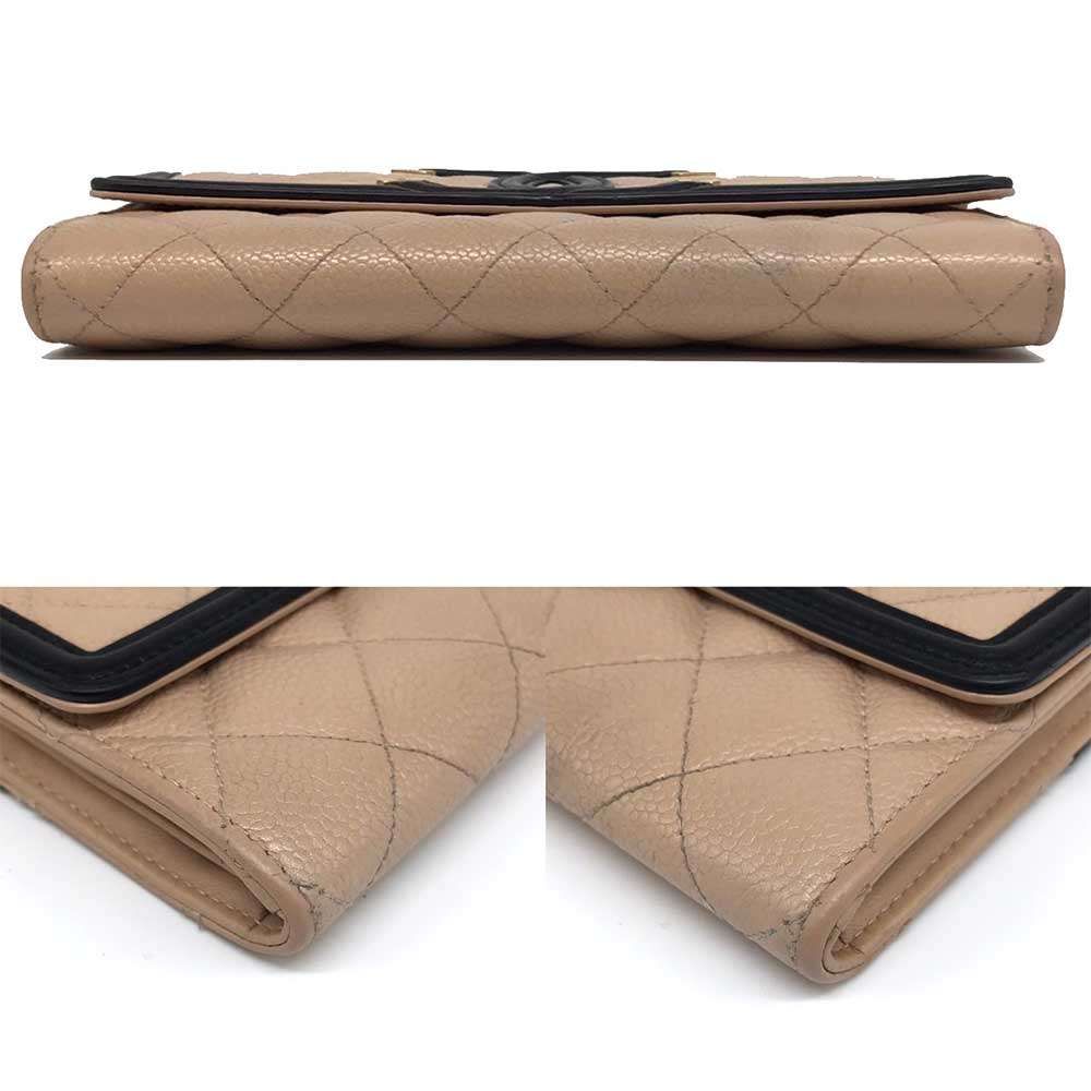 シャネル フィグリー キャビアスキン 長財布 ベージュ ABランク 中古  