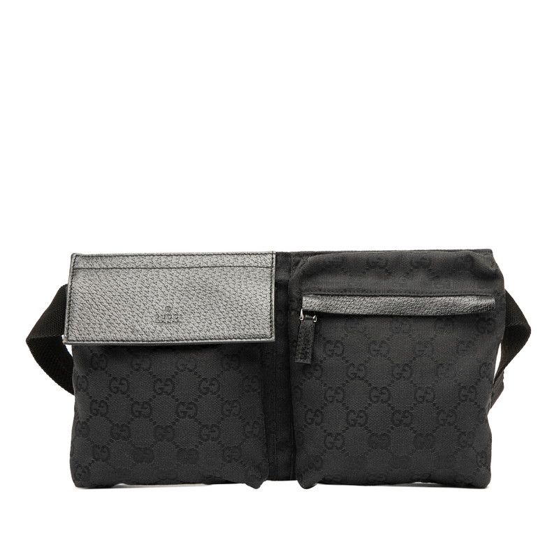 グッチ GGキャンバス ウエストバッグ ボディバッグ 28566 ブラック キャンバス レザー メンズ GUCCI 214-36573