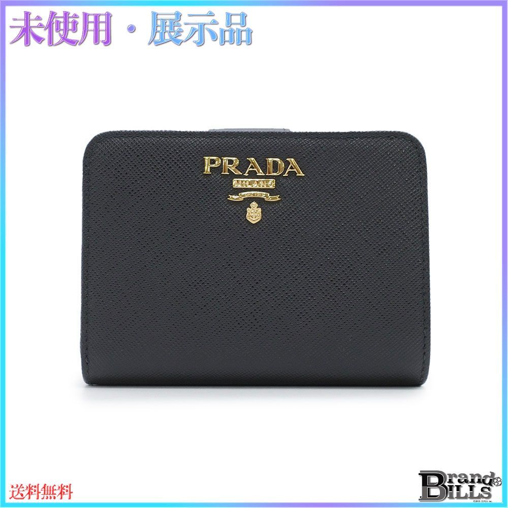 未使用品 プラダ サフィアーノ 折り財布 1ML018 ブラック ロゴプレート