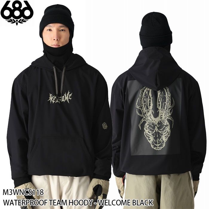 Lサイズのみ スノーウェア ジャケット 撥水パーカー 24-25 686 WATERPROOF TEAM HOODY - WELCOME BLACK ロクハチ 日本
