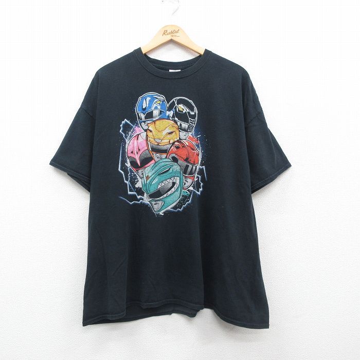 XL/古着 半袖 ビンテージ Tシャツ メンズ 00s パワーレンジャー 大きいサイズ コットン クルーネック 黒 ブラック 24jun27 中古