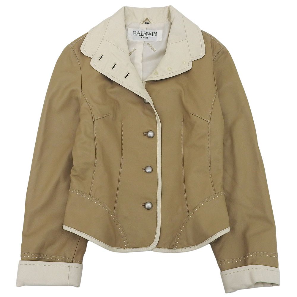 895 BALMAIN レザージャケット 白 シープスキン 11号 Lサイズ 895 BALMAIN レザージャケット 白 シープスキン 11号 Lサイズ