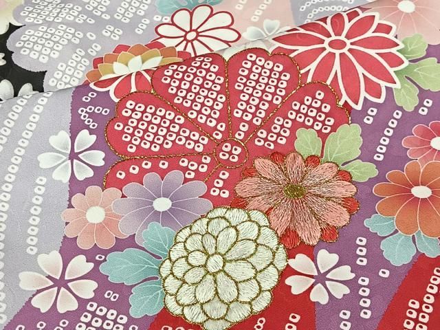 平和屋着物□小振袖 二尺袖 刺繍 流水花文 金彩 正絹 逸品