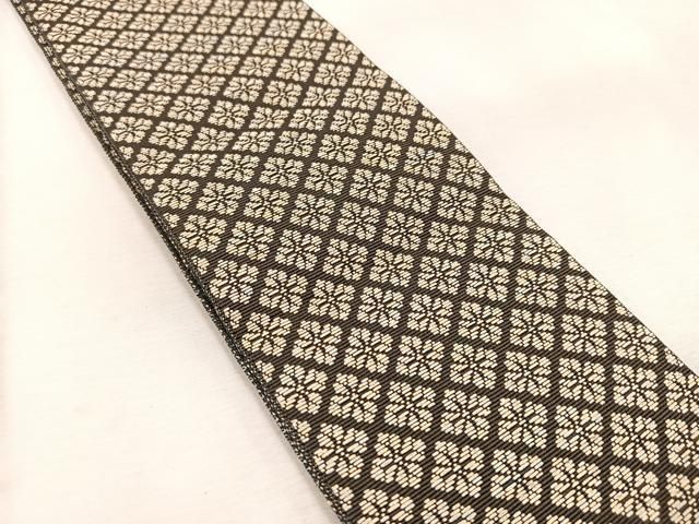 平和屋着物●男性 本場筑前博多織 角帯 花菱文 正絹 BAAV4386yc