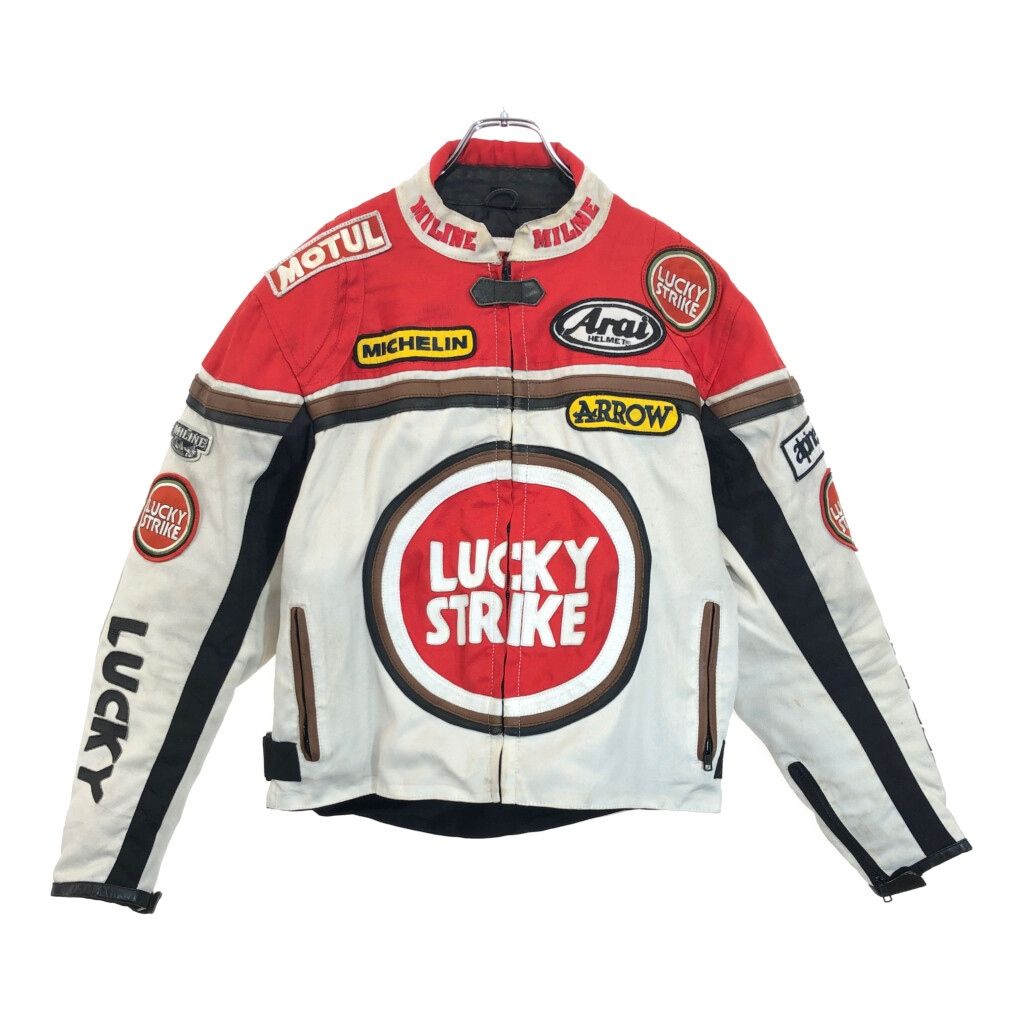 LUCKY STRIKE ラッキーストライク ナイロン ライダースジャケット バイクウェア モーターサイクル レッド メンズ 50 古着 U7631