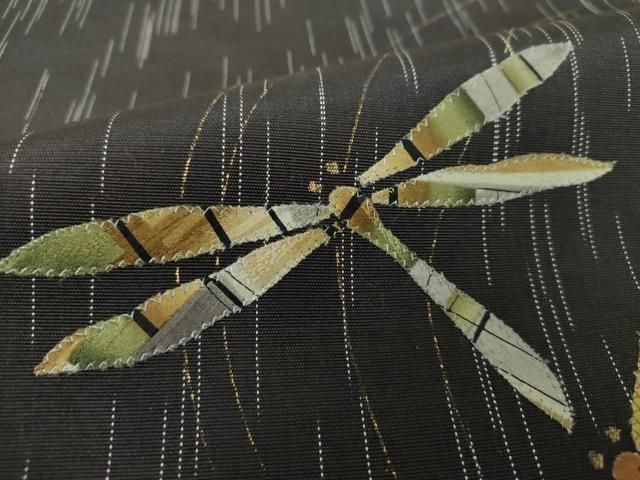 平和屋着物○九寸名古屋帯 パッチワーク 蜻蛉 金彩 正絹 逸品 未使用