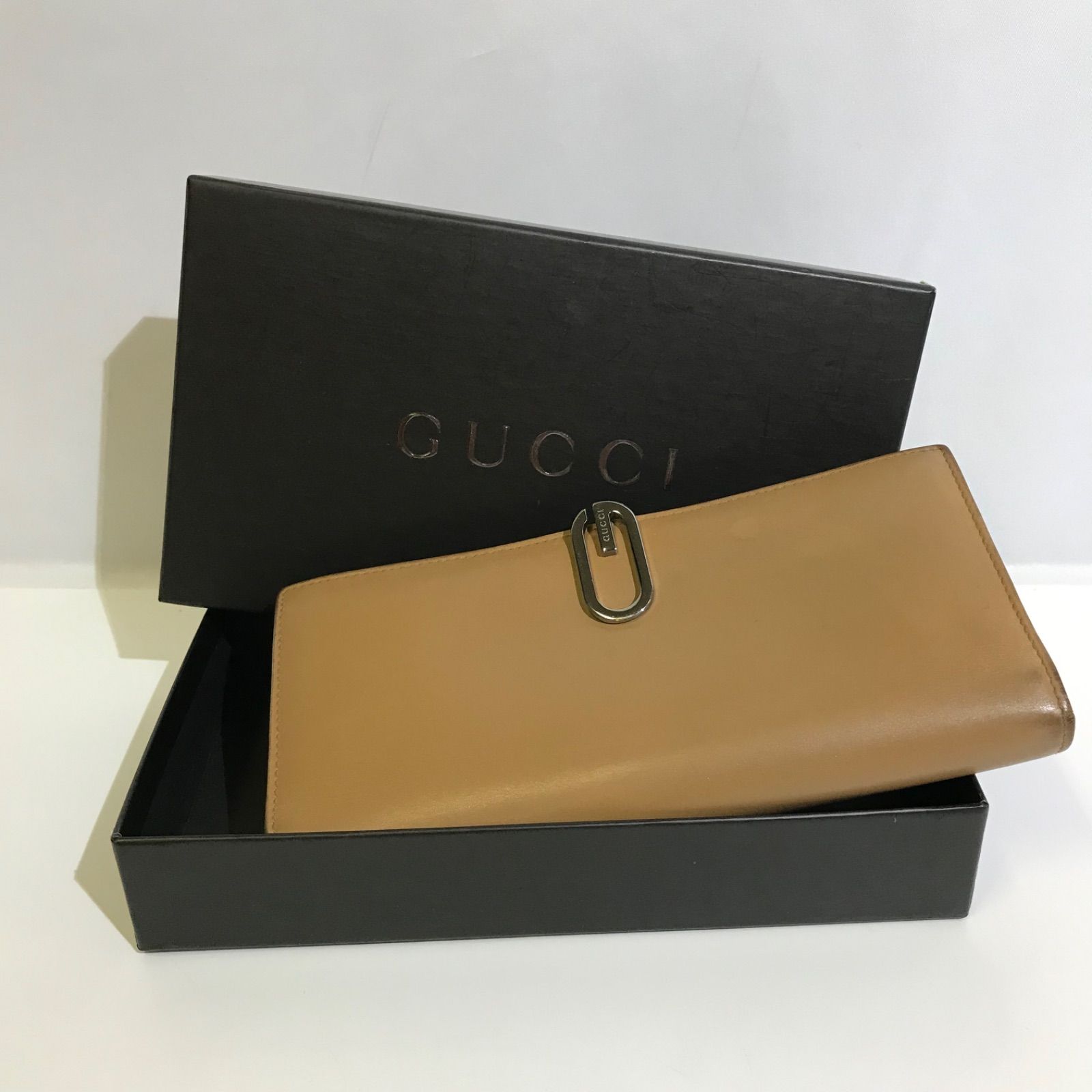 GUCCI グッチ 長財布 Gロゴ レザー ベージュ レディース