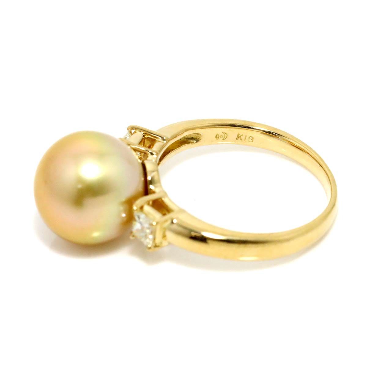 タサキ TASAKI 10.5号 リング 白蝶真珠 10.6mm ダイヤ 0.27ct K18 YG  