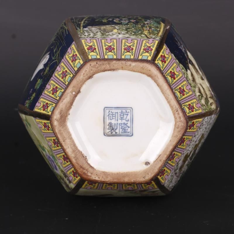 清乾隆蒔金琺瑯彩花鳥六方賞瓶 景徳鎮 陶磁器 装飾品 現代工芸品 美術品 置物 清乾隆蒔金琺瑯彩花鳥六方賞瓶 景徳鎮 陶磁器 装飾品 現代工芸品