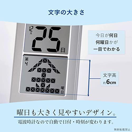 ADESSO(アデッソ) 日めくり電波時計 デジタル 置き掛け兼用 メガ曜日 日付表示 シルバー HM-301