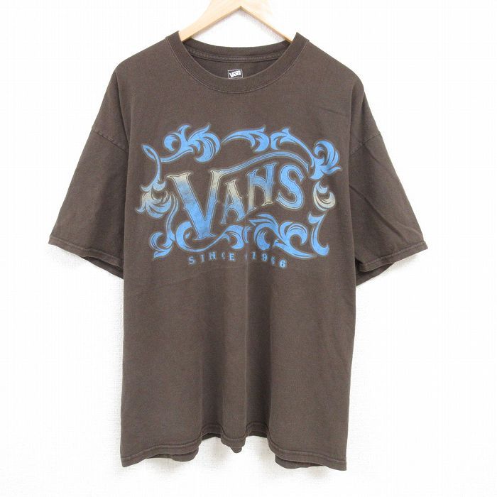 XL/古着 バンズ VANS 半袖 ブランド Tシャツ メンズ ビッグロゴ 大きいサイズ コットン クルーネック こげ茶 ブラウン 24jul16 中古