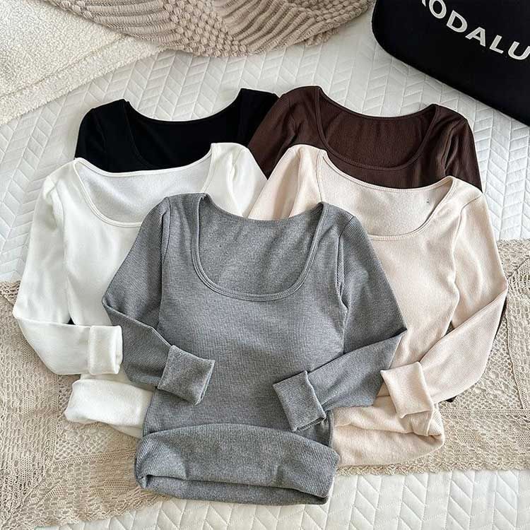 あったかインナー カップ付き リブ トップス レディース 長袖 ブラトップ 暖かい スクエアネック インナーシャツ 秋冬 防寒 肌着 下着 婦人 女性用 保温 ヒートテック あったか ストレッチ性 着 perfmax371