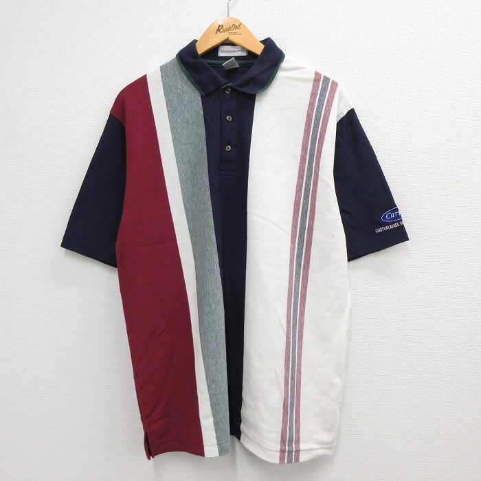 XL/古着 マンシングウェア 半袖 ポロ シャツ メンズ 90s carrier 鹿の子 コットン 紺他 ネイビー 23apr28 中古 トップス