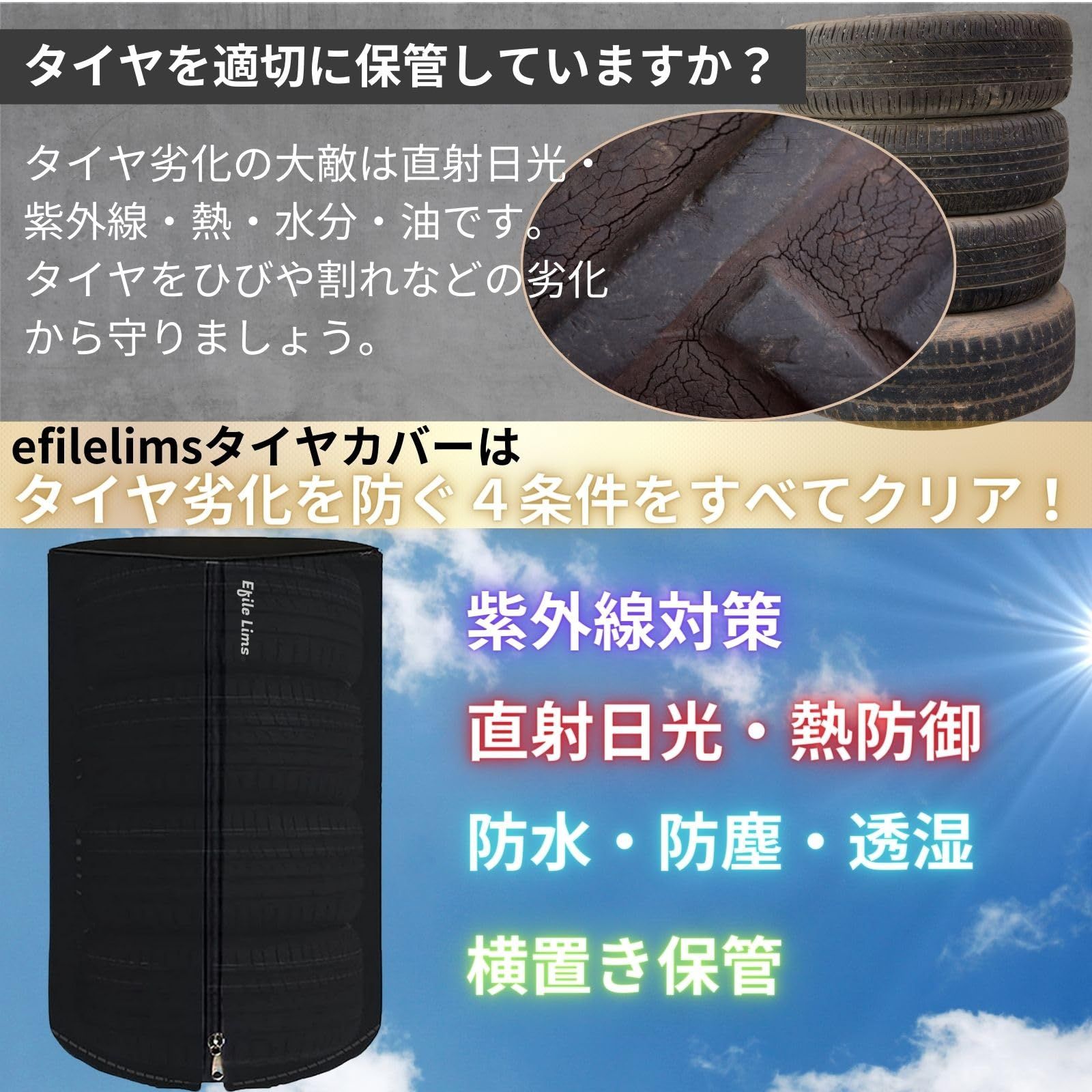 即購入歓迎 タイヤカバー【タイヤ 劣化対策】タイヤラック 屋外 防水 保管 収納