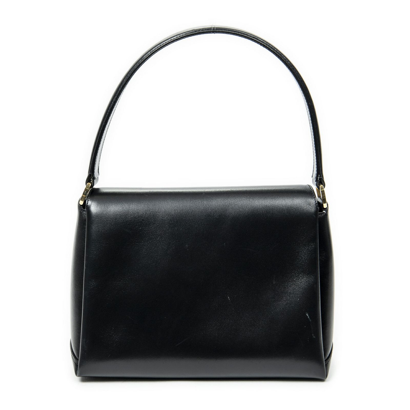 グッチヴィンテージフラップトップハンドル黒スムースカーフスキンレザーA