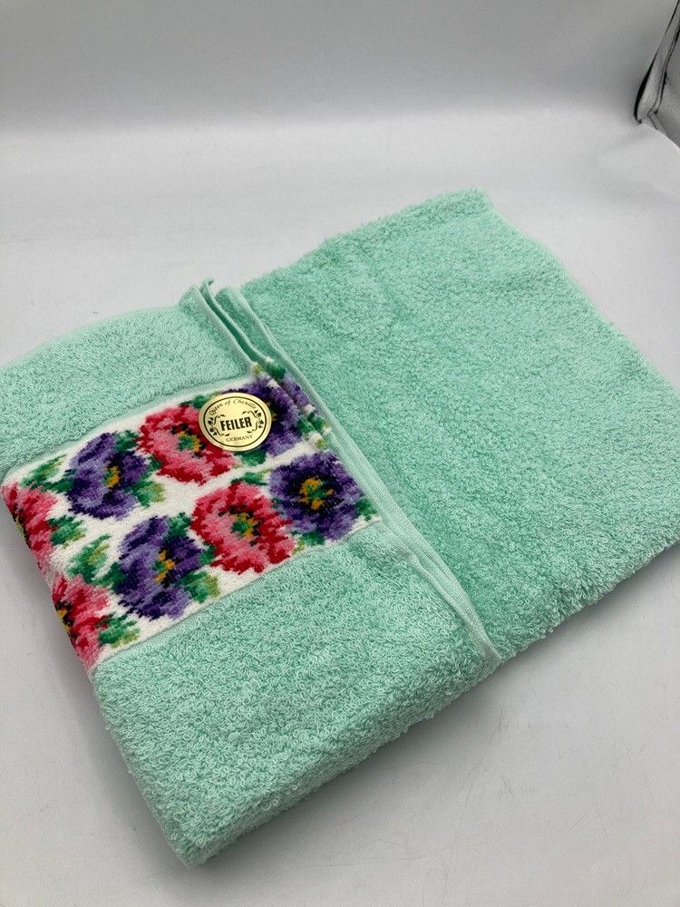 FEILER フェイラー 花柄 フェイスタオル ミントグリーン 中古 D4