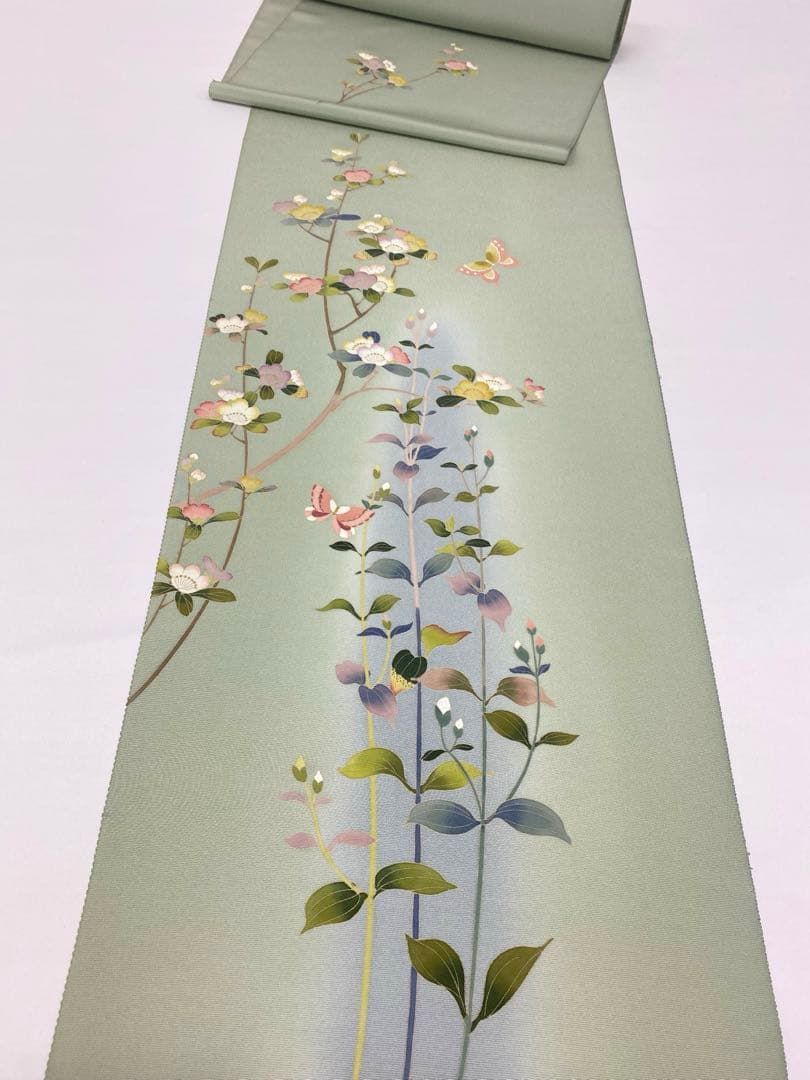 未使用 京加賀友禅 作家物 未使用 落款 訪問着 袷 水色 青紫 薄