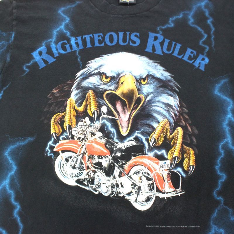 90s USA製 vintage 3D EMBLEM サンダー柄 イーグル Sturgis 半袖