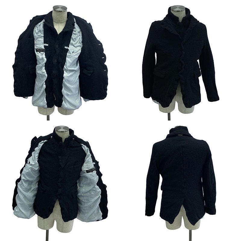 COMME des GARCONS HOMME PLUS / コムデギャルソンオムプリュス | 2024AW | ウール縮絨 インサイドアウト レイヤード ジャケット | M | ブラック / ホワイト | メンズ COMME des GARCONS HOMME PLUS / コムデギャルソンオムプリュス