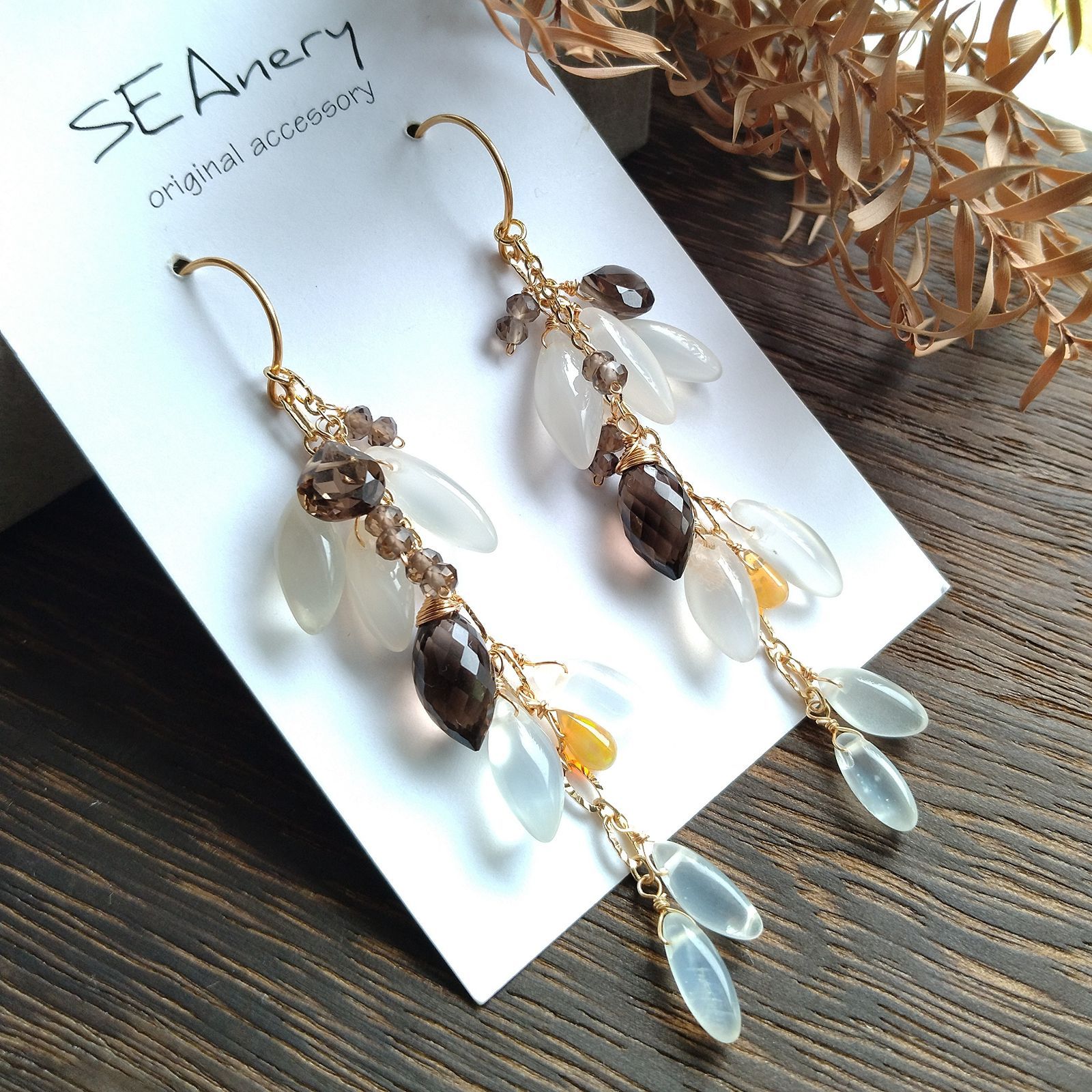 【白木蓮】2wayピアス 14kgf